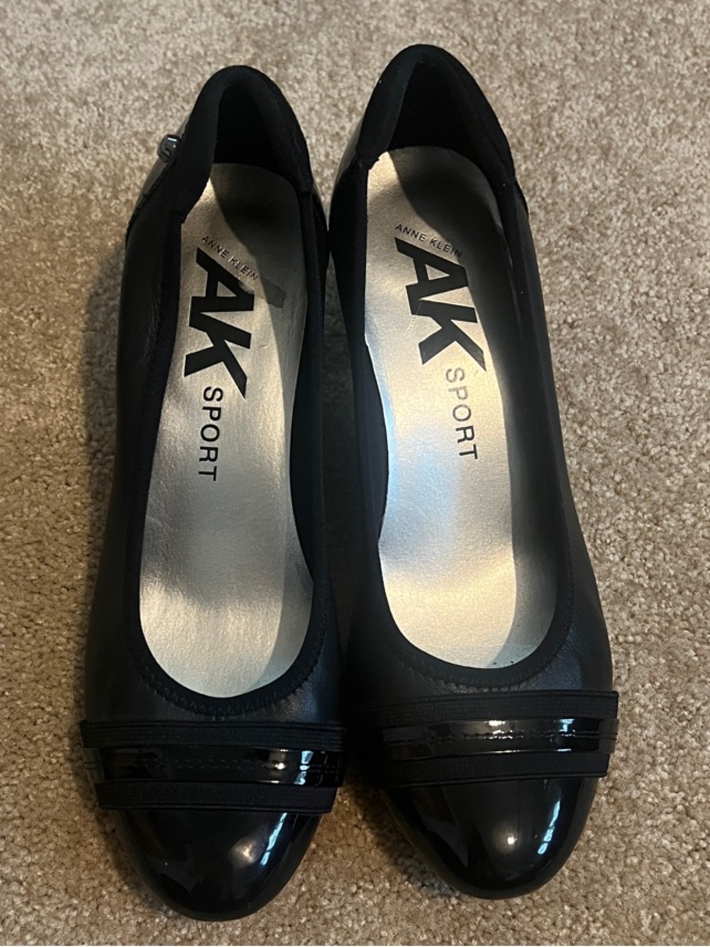 Anne Klein Black Patent Trim Round-Toe Ballet Flats